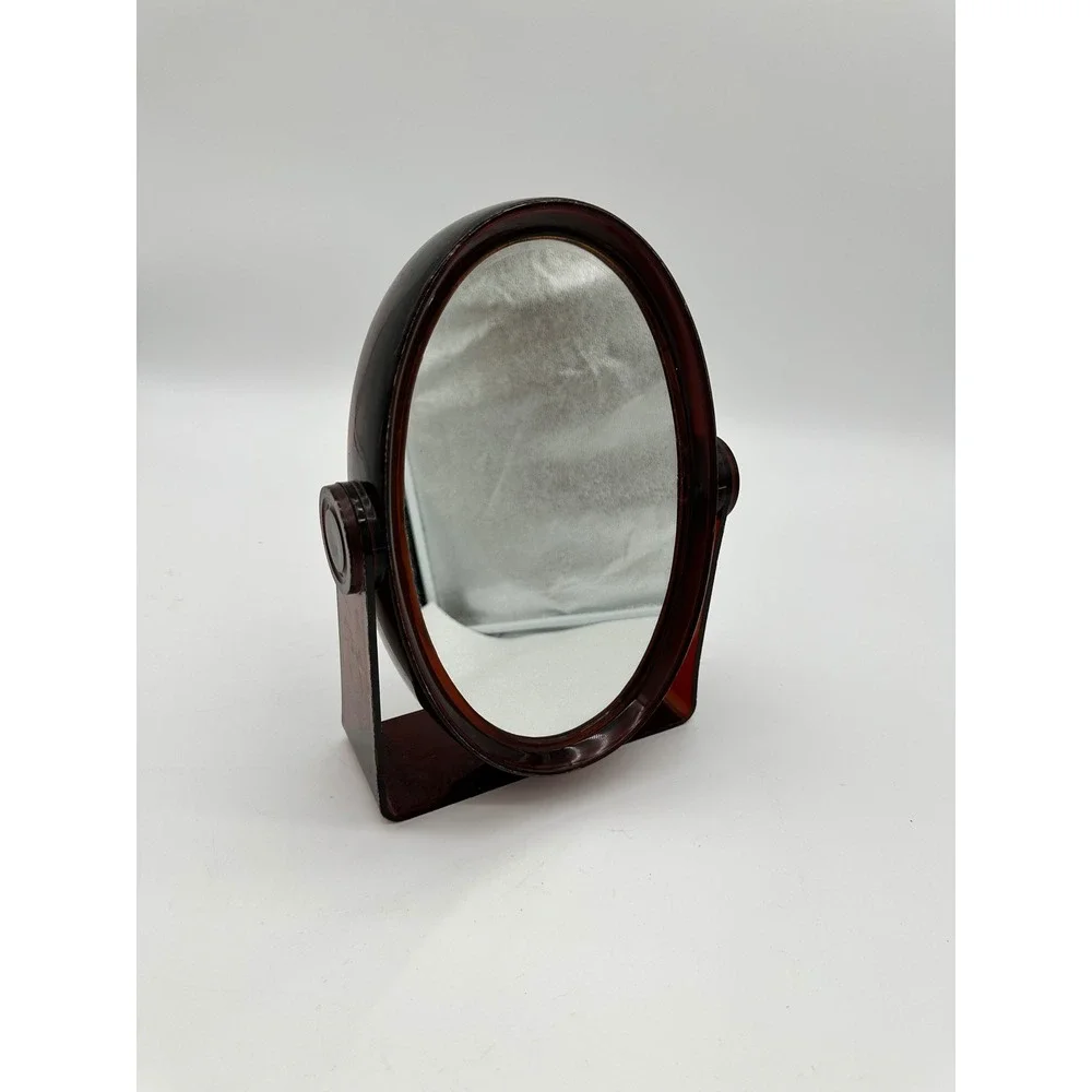 Vintage Swivel Vanity Mirror Tabletop Double Sided Tortoiseshell Brown 11.5in